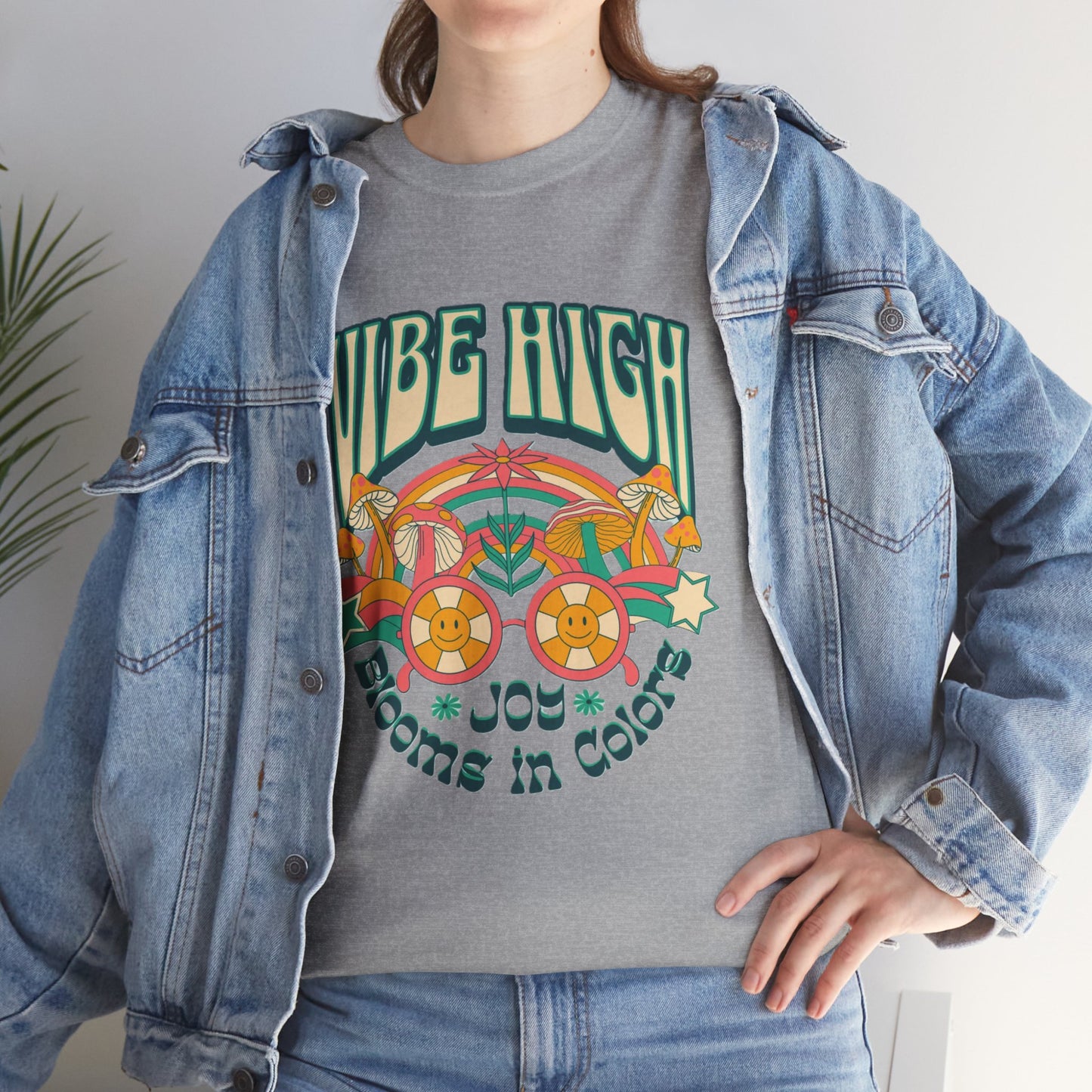 Vibe High women's Heavy Cotton Tee | Retro Graphic Tee for Music Lovers, Festival Wear, Casual Outfits, Gift Idea