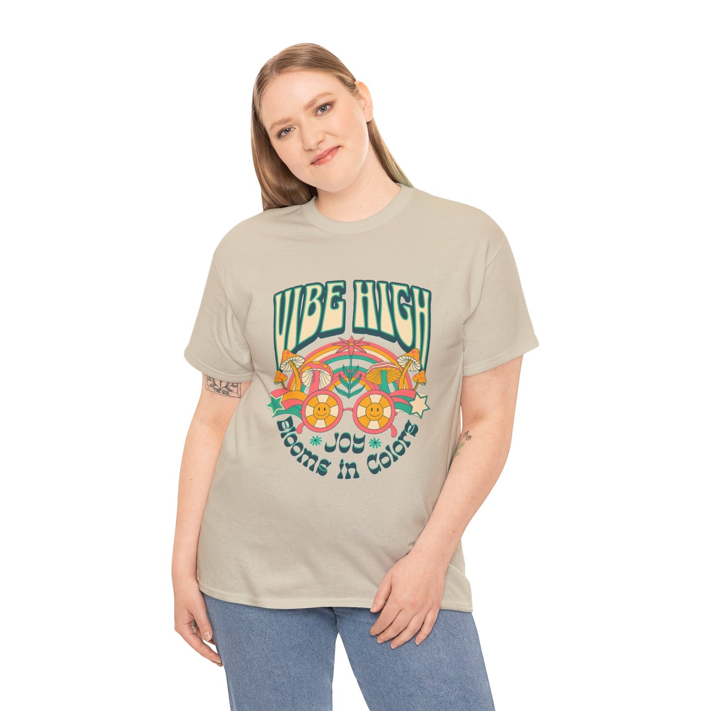 Vibe High women's Heavy Cotton Tee | Retro Graphic Tee for Music Lovers, Festival Wear, Casual Outfits, Gift Idea