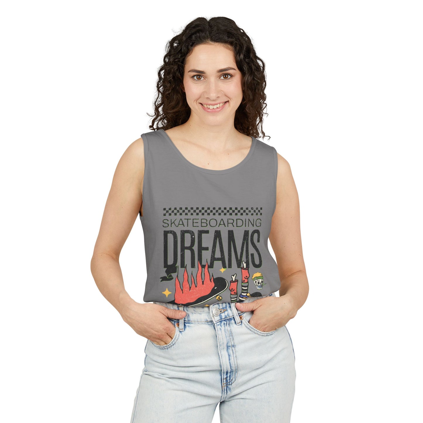 Skateboarding Dreams Tank Top, Unisex Summer Top, Skateboarder Gift, Beach Wear, Casual Outfit, Skate Culture Apparel