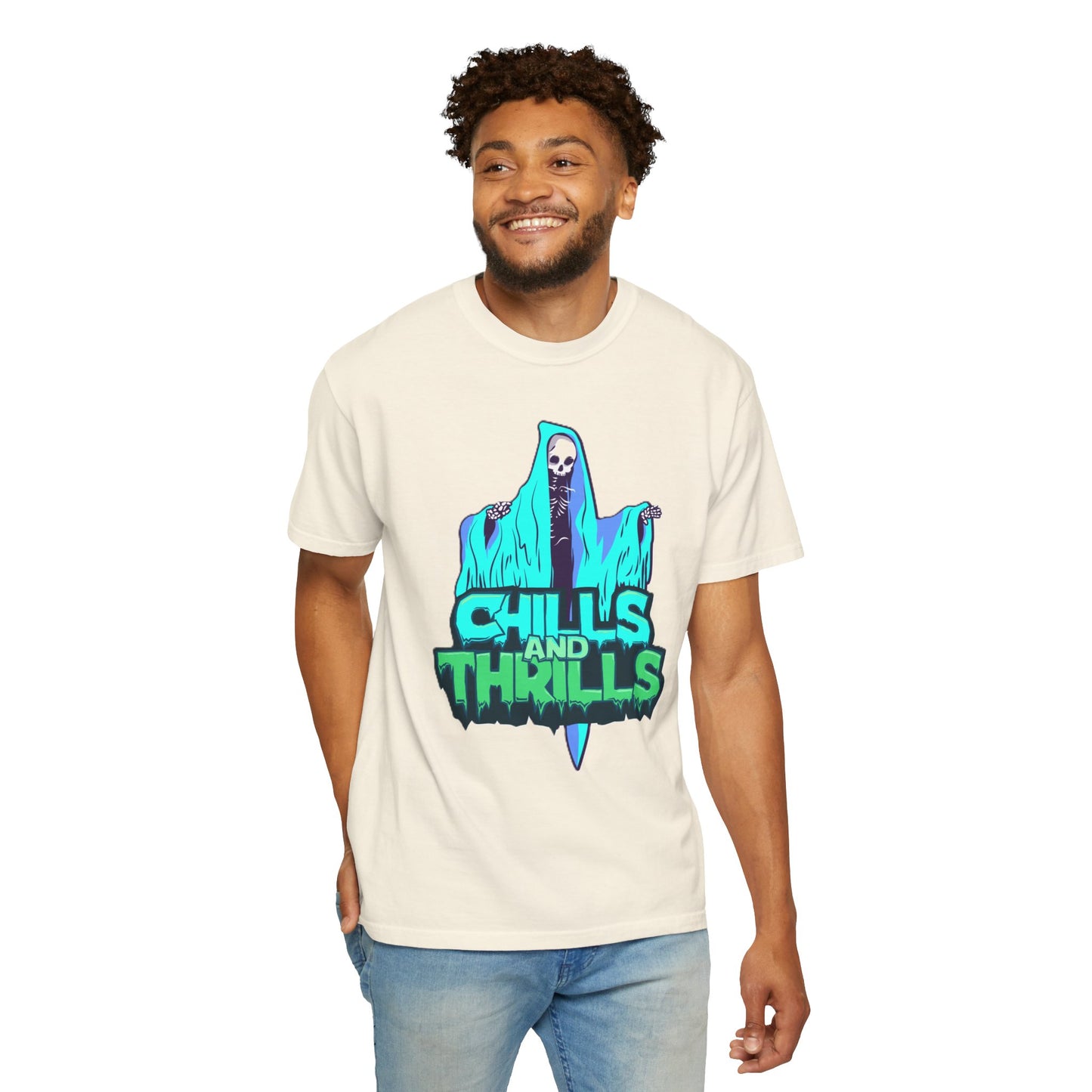 Chills and Thrills Graphic T-Shirt, Halloween Shirt, Unisex Tee, Spooky Shirt, Casual Wear, Perfect for Fall Celebrations