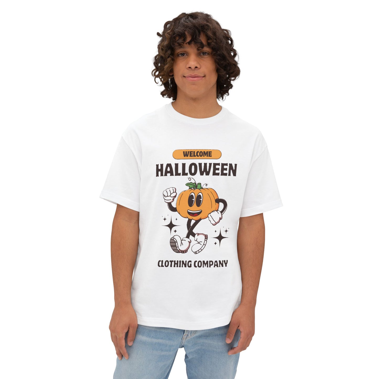 Welcome Halloween Unisex Oversized Boxy Tee | Cute Pumpkin Tee, Fall Apparel, Halloween Party Shirt, Cozy Graphic Tee