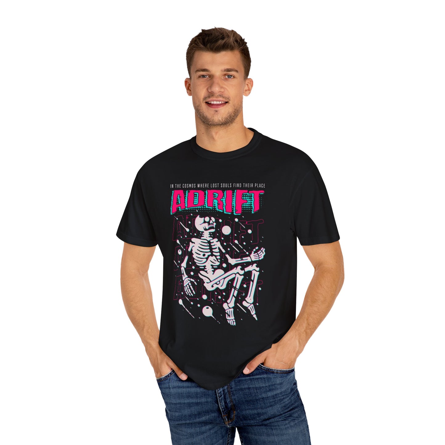 Galactic Skeleton T-shirt, Adrift in Space Shirt, Fashionable Streetwear, Perfect for Halloween & Music Lovers