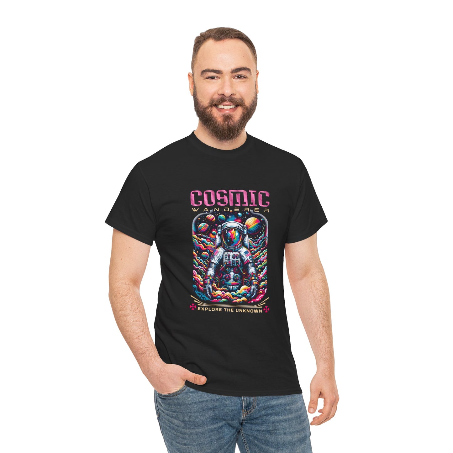 Cosmic Voyager Tee, Explore the Unknown Graphic T-Shirt, Space Theme Apparel, Unisex Cotton Tee, Gift for Space Lovers, Unique Casual Wear