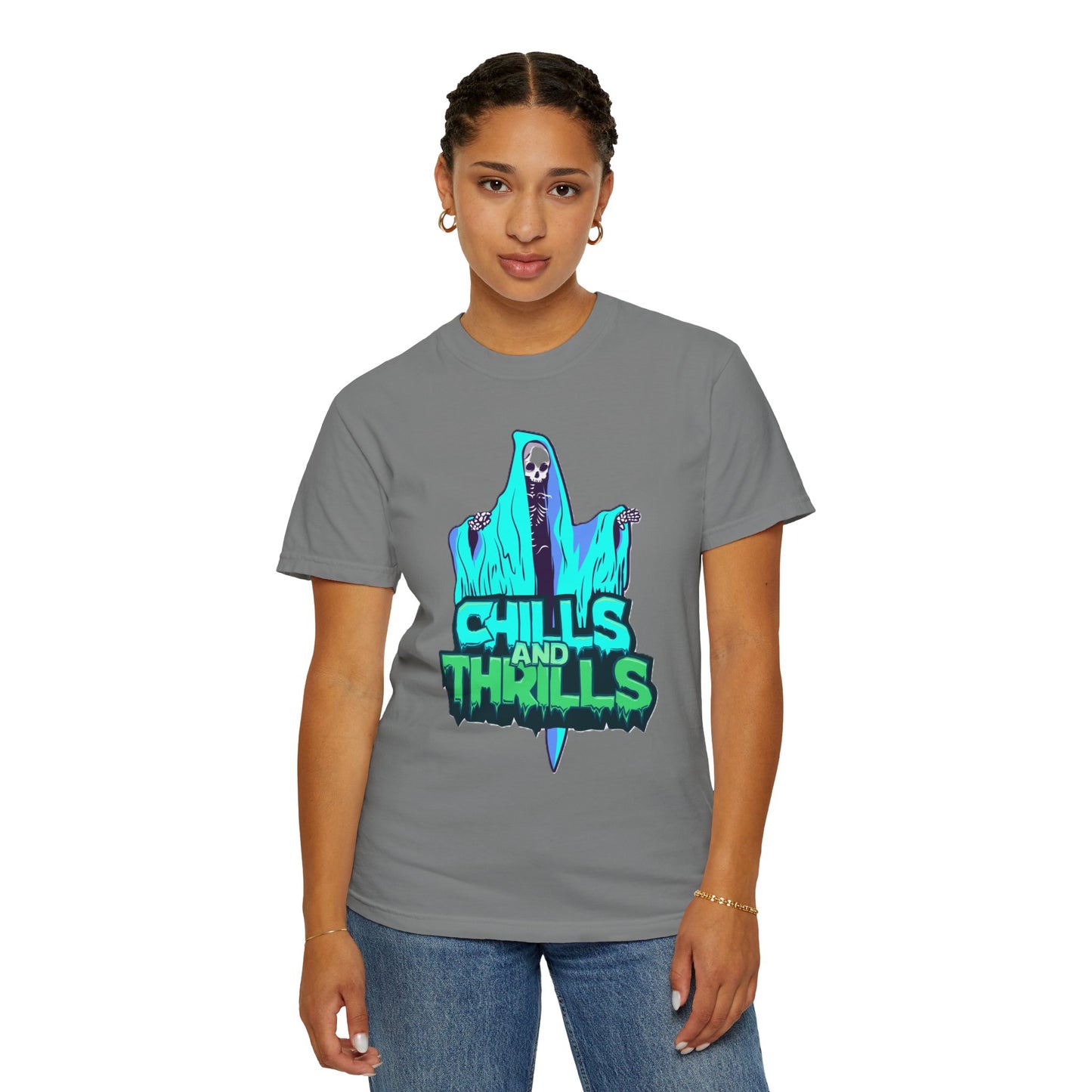 Chills and Thrills Graphic T-Shirt, Halloween Shirt, Unisex Tee, Spooky Shirt, Casual Wear, Perfect for Fall Celebrations