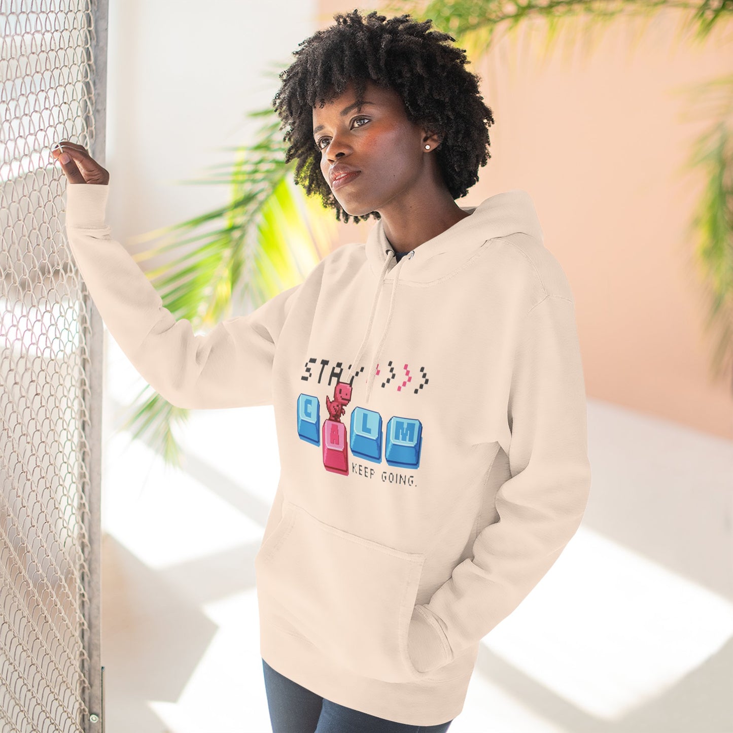 Stay Calm Fleece Hoodie, Cozy Sweatshirt for Relaxation, Gifts for Him/Her, Motivational Apparel, Perfect for Fall/Winter