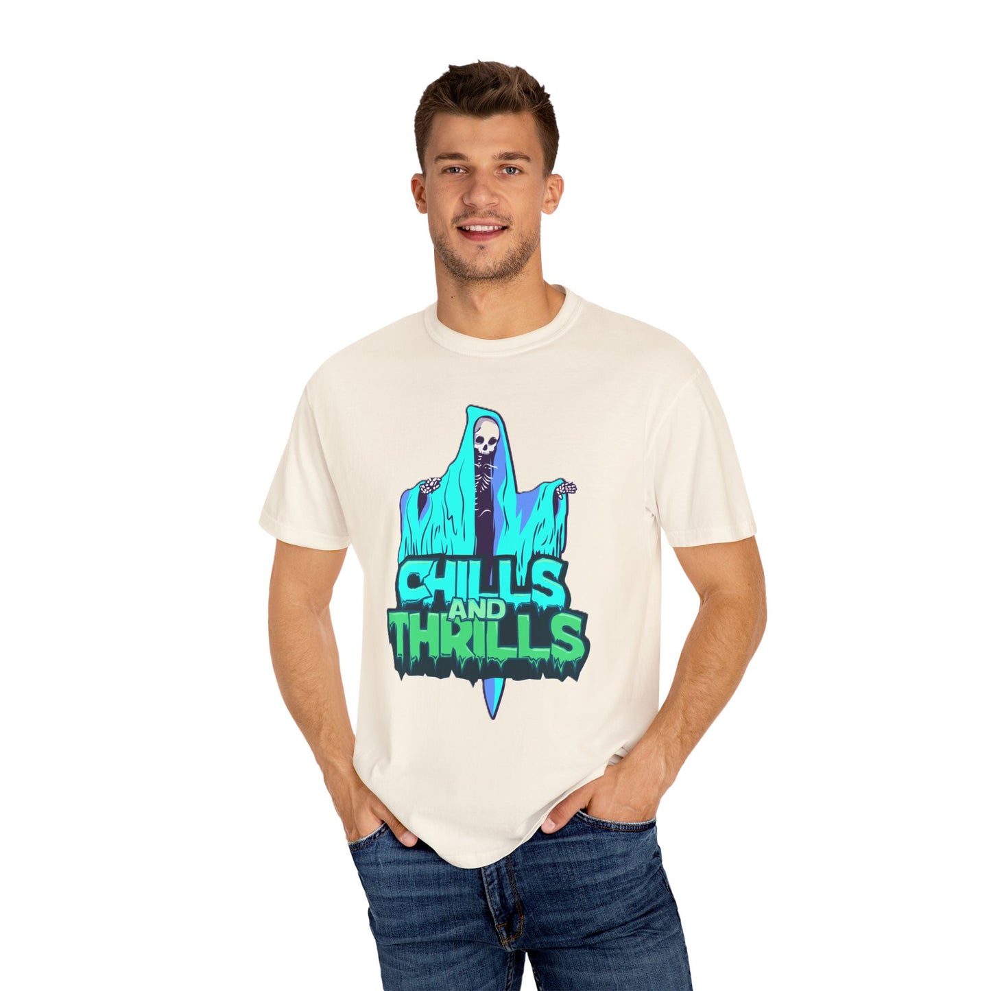 Chills and Thrills Graphic T-Shirt, Halloween Shirt, Unisex Tee, Spooky Shirt, Casual Wear, Perfect for Fall Celebrations