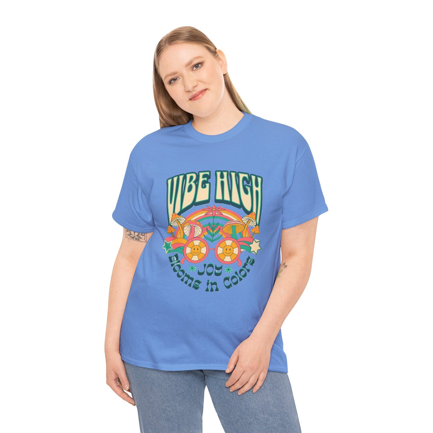 Vibe High women's Heavy Cotton Tee | Retro Graphic Tee for Music Lovers, Festival Wear, Casual Outfits, Gift Idea