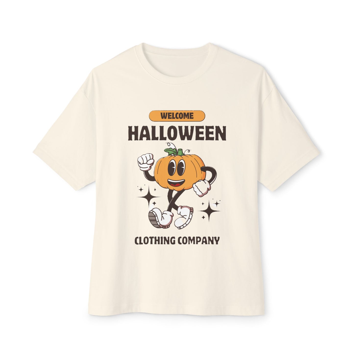 Welcome Halloween Unisex Oversized Boxy Tee | Cute Pumpkin Tee, Fall Apparel, Halloween Party Shirt, Cozy Graphic Tee