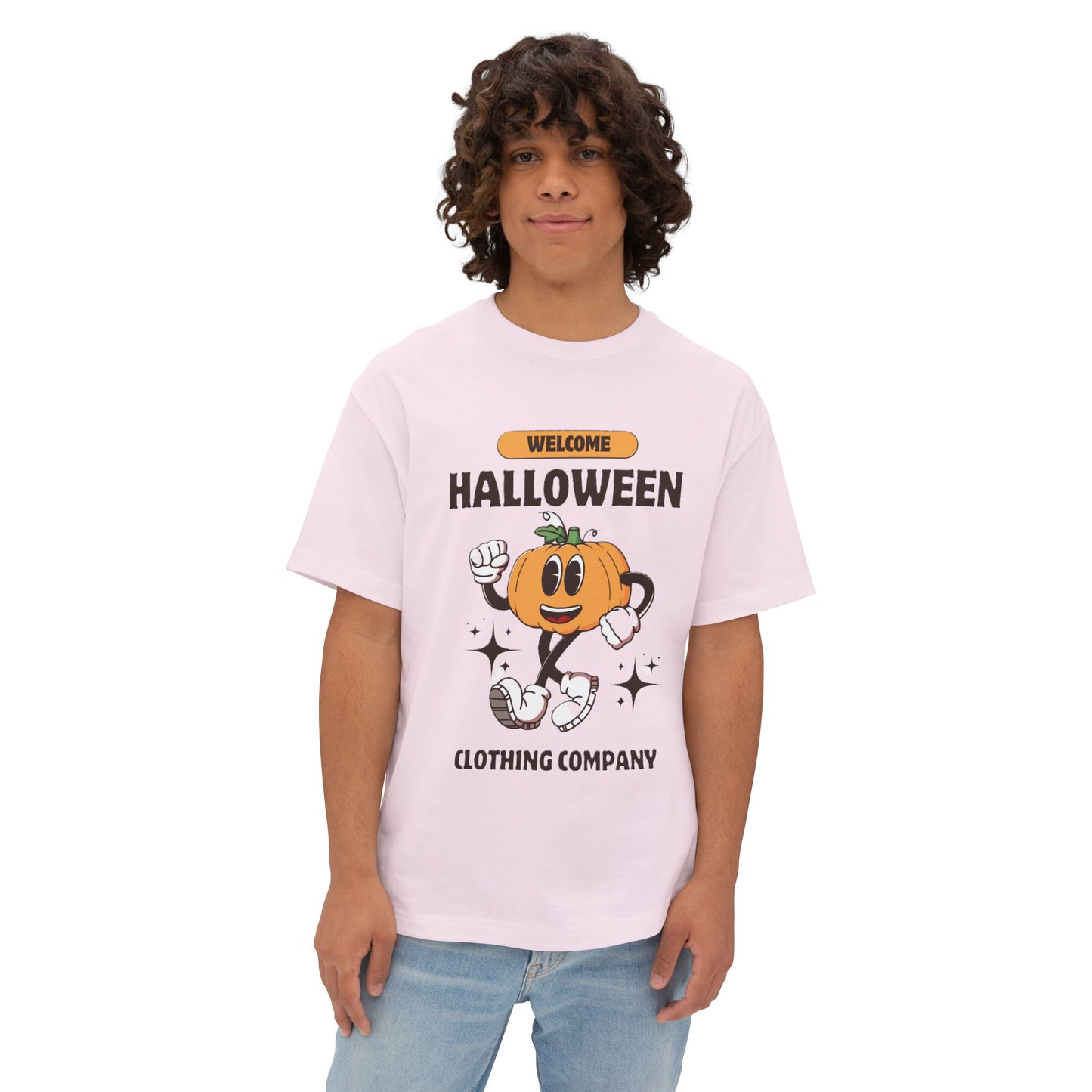 Welcome Halloween Unisex Oversized Boxy Tee | Cute Pumpkin Tee, Fall Apparel, Halloween Party Shirt, Cozy Graphic Tee