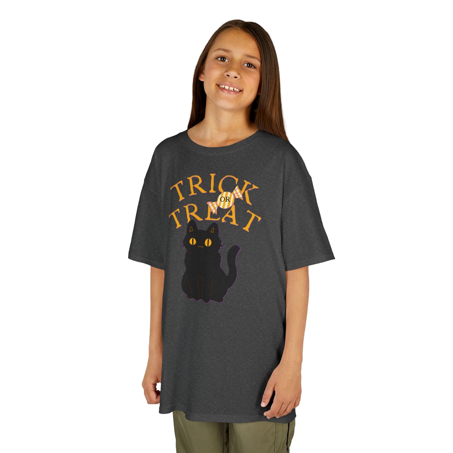 Halloween Cat Tee, Trick or Treat Girl Shirts, Spooky Kids Apparel, Fun Halloween Outfit, Cat Lover Gift