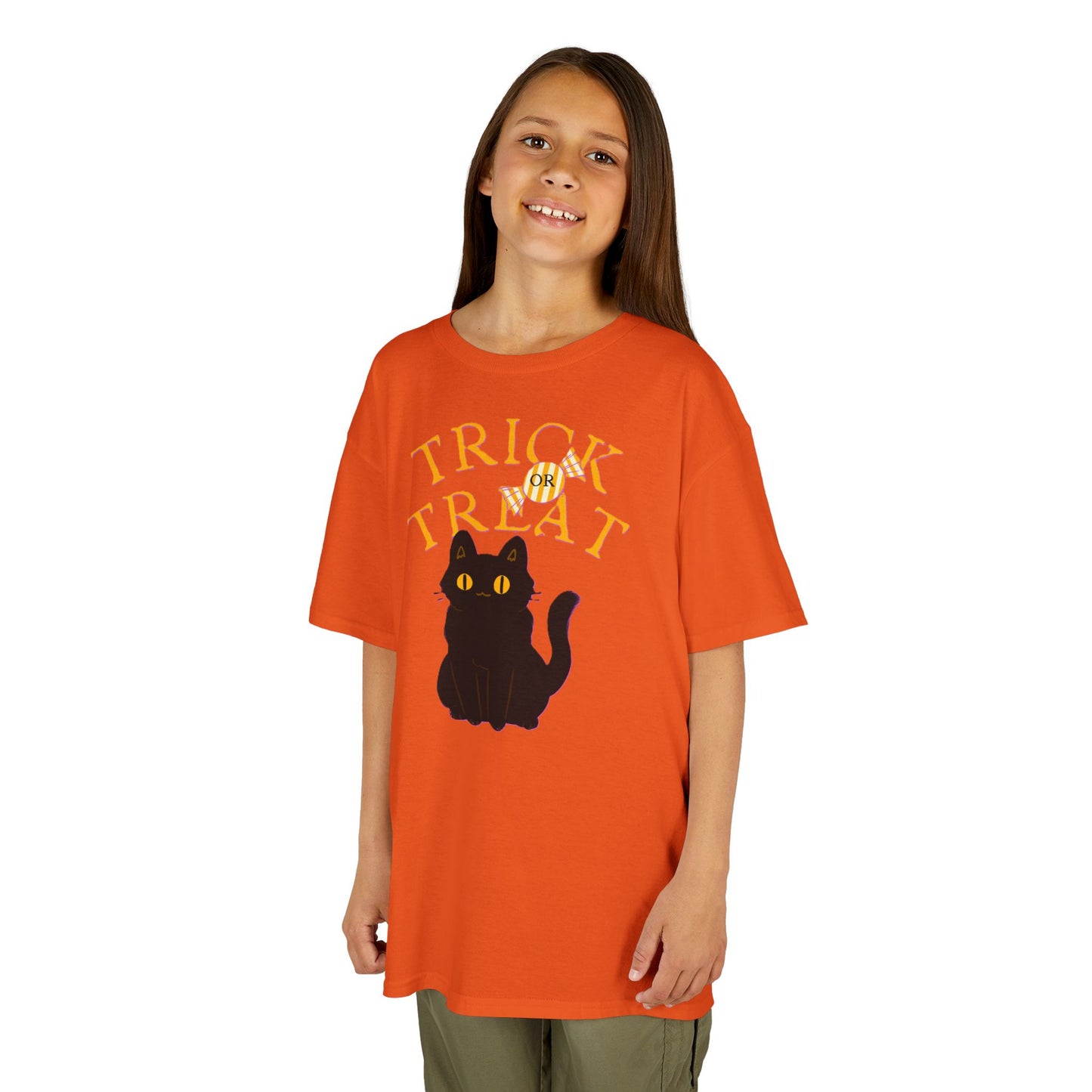 Halloween Cat Tee, Trick or Treat Girl Shirts, Spooky Kids Apparel, Fun Halloween Outfit, Cat Lover Gift