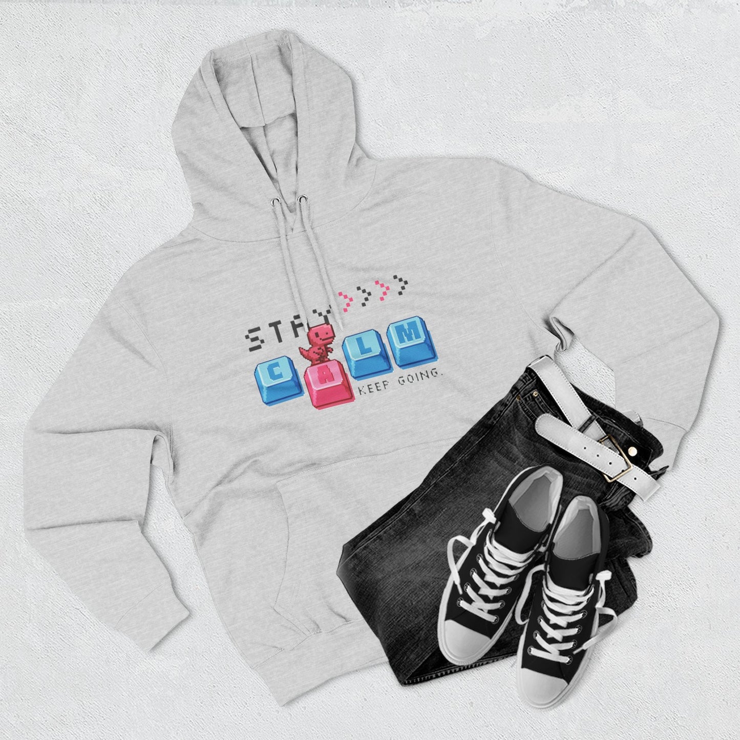 Stay Calm Fleece Hoodie, Cozy Sweatshirt for Relaxation, Gifts for Him/Her, Motivational Apparel, Perfect for Fall/Winter