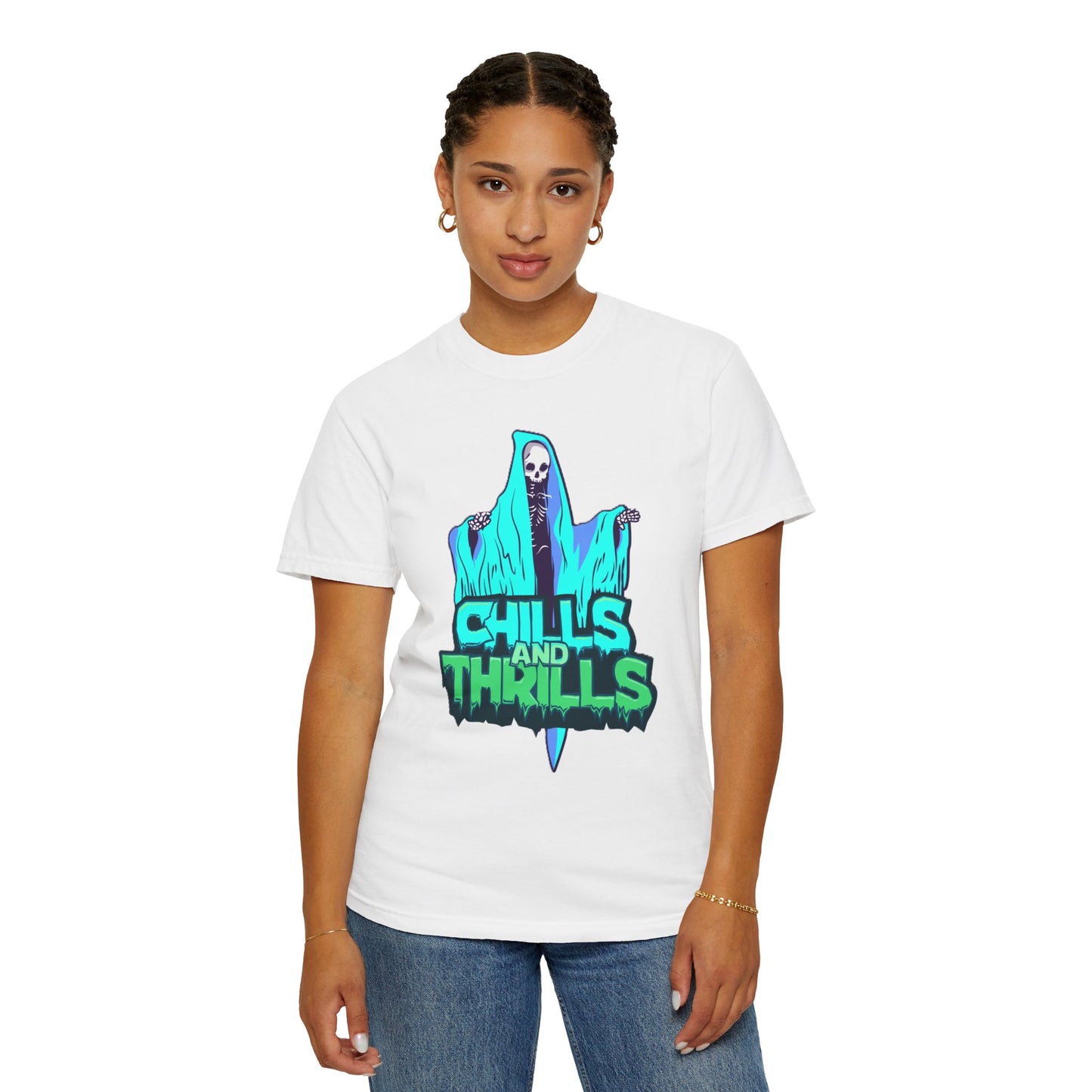 Chills and Thrills Graphic T-Shirt, Halloween Shirt, Unisex Tee, Spooky Shirt, Casual Wear, Perfect for Fall Celebrations