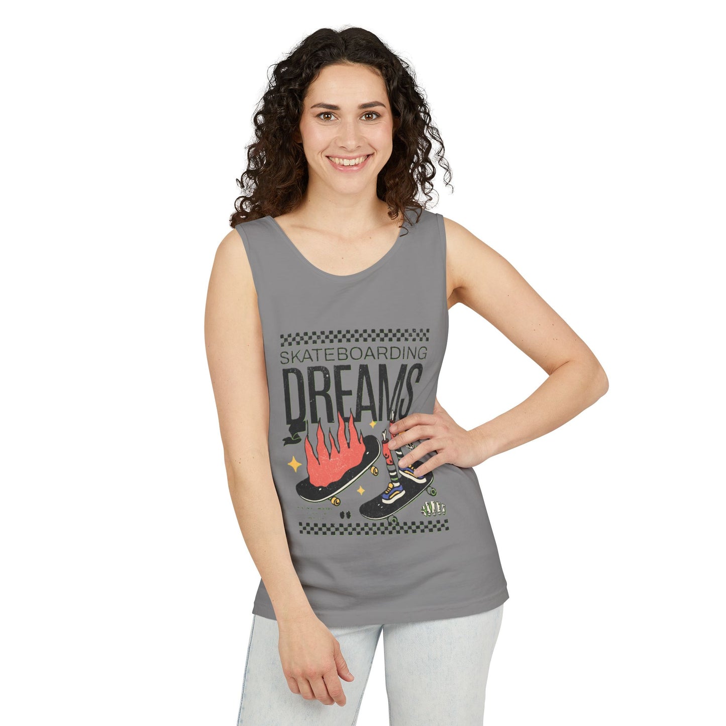 Skateboarding Dreams Tank Top, Unisex Summer Top, Skateboarder Gift, Beach Wear, Casual Outfit, Skate Culture Apparel