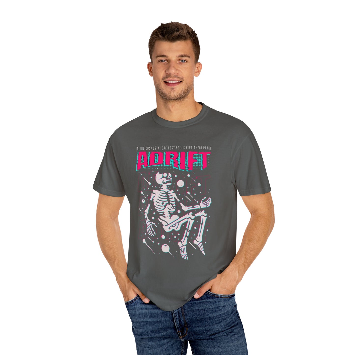 Galactic Skeleton T-shirt, Adrift in Space Shirt, Fashionable Streetwear, Perfect for Halloween & Music Lovers