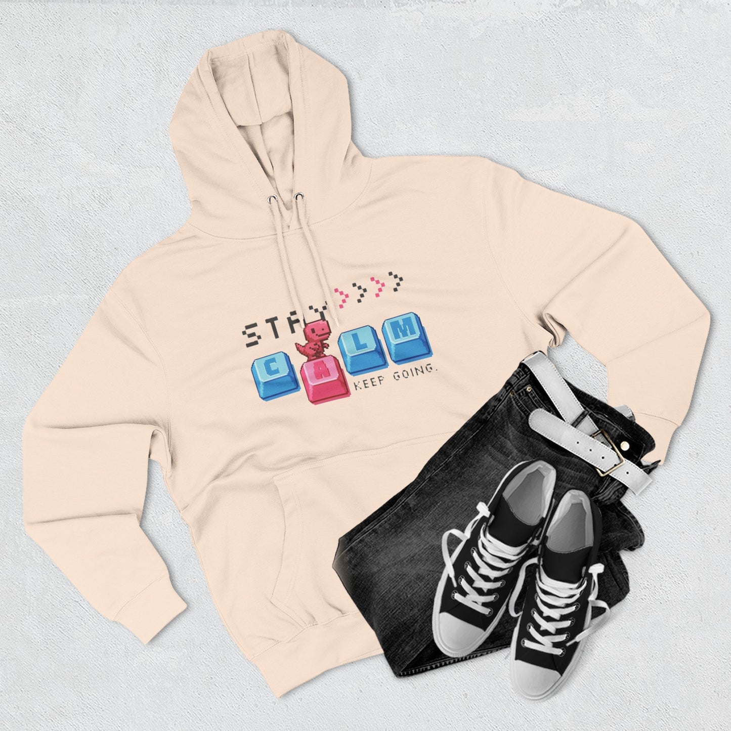 Stay Calm Fleece Hoodie, Cozy Sweatshirt for Relaxation, Gifts for Him/Her, Motivational Apparel, Perfect for Fall/Winter