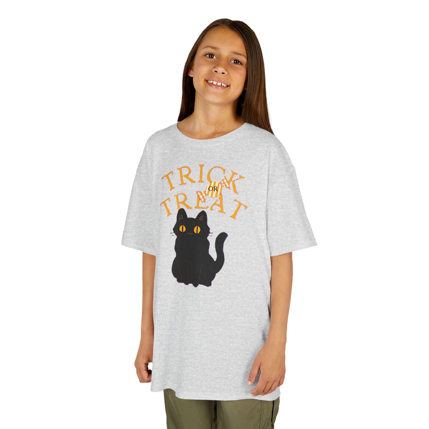 Halloween Cat Tee, Trick or Treat Girl Shirts, Spooky Kids Apparel, Fun Halloween Outfit, Cat Lover Gift