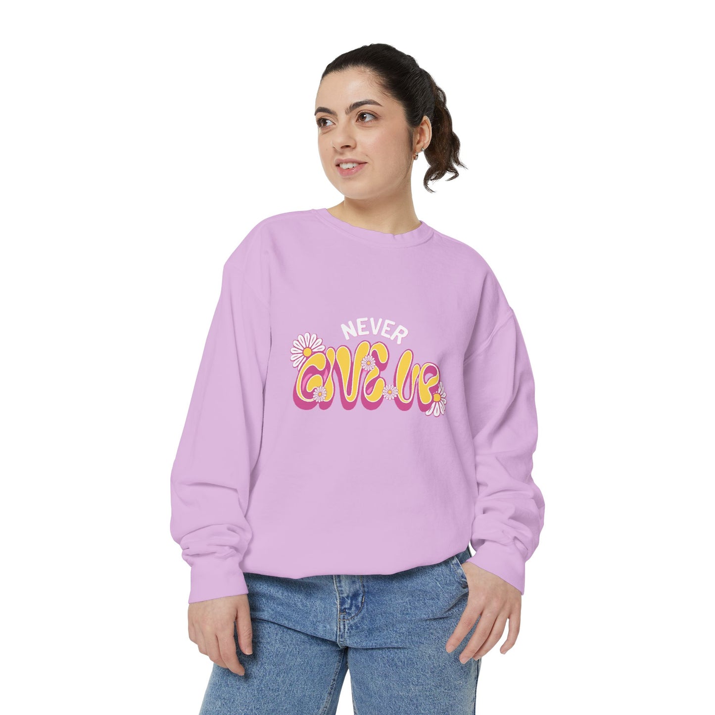 Never Give Up Sweatshirt, Inspirational Sweatshirt, Unisex Pullover, Motivational Clothing, Cozy Gift Idea, Relaxed Fit Sweatshirt