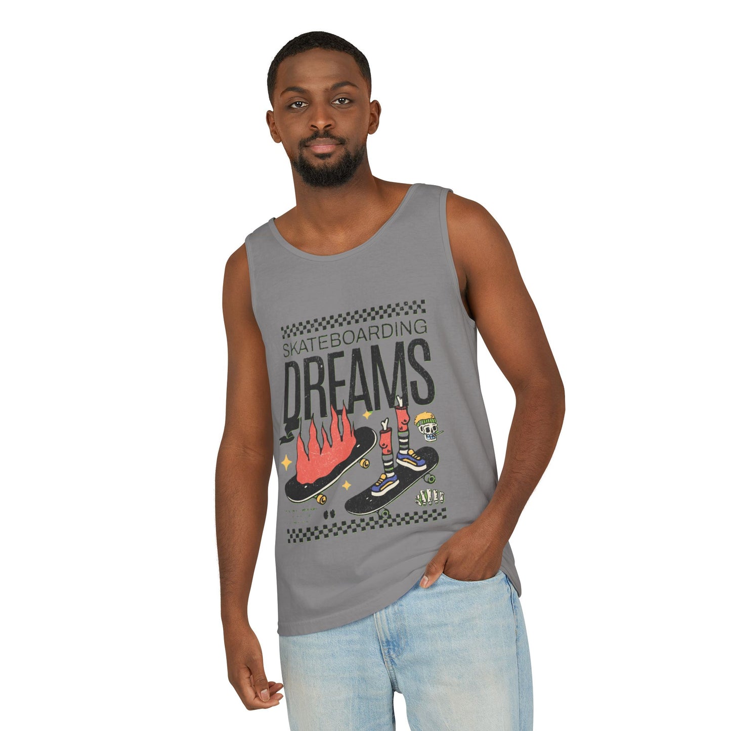 Skateboarding Dreams Tank Top, Unisex Summer Top, Skateboarder Gift, Beach Wear, Casual Outfit, Skate Culture Apparel