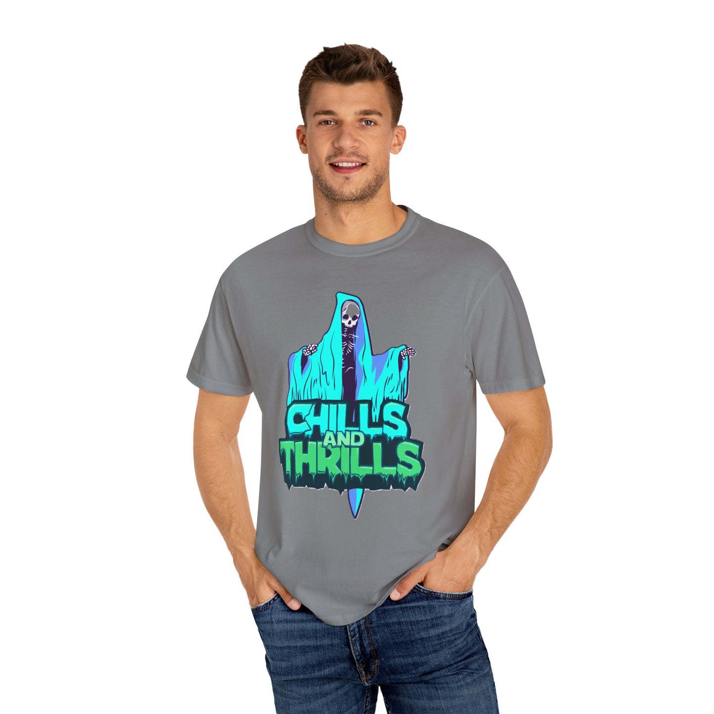 Chills and Thrills Graphic T-Shirt, Halloween Shirt, Unisex Tee, Spooky Shirt, Casual Wear, Perfect for Fall Celebrations