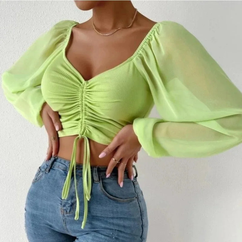 Women's Casual Long Sleeve Crop Top