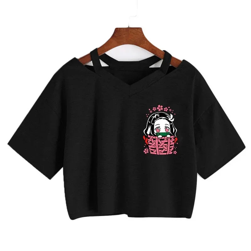 Demon Slayer T Shirt Nezuko Tshirt Women Kimetsu No Yaiba Crop Top
