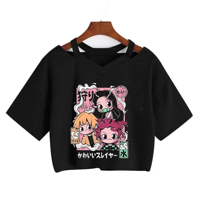 Demon Slayer T Shirt Nezuko Tshirt Women Kimetsu No Yaiba Crop Top