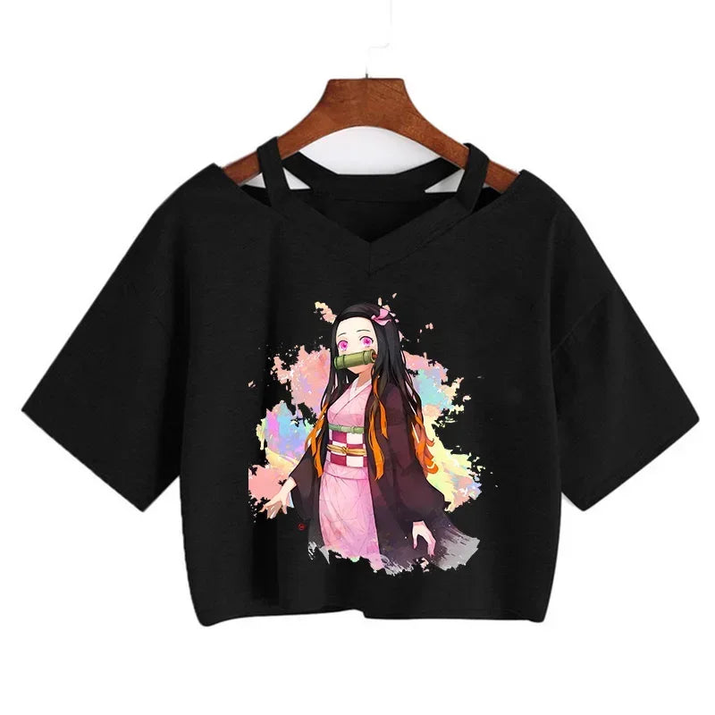 Demon Slayer T Shirt Nezuko Tshirt Women Kimetsu No Yaiba Crop Top