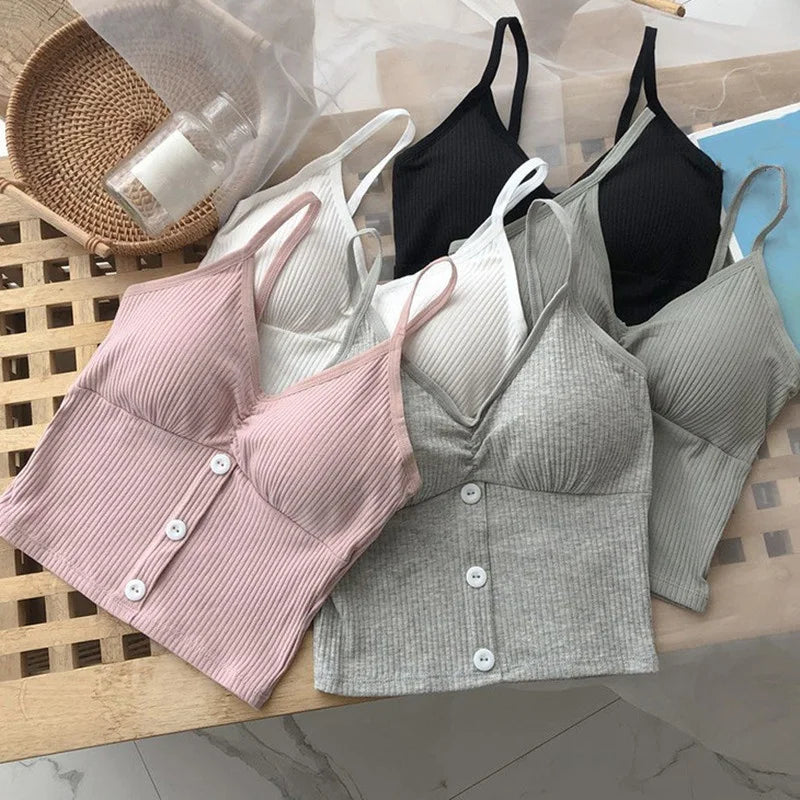 Button-front bralette with adjustable straps