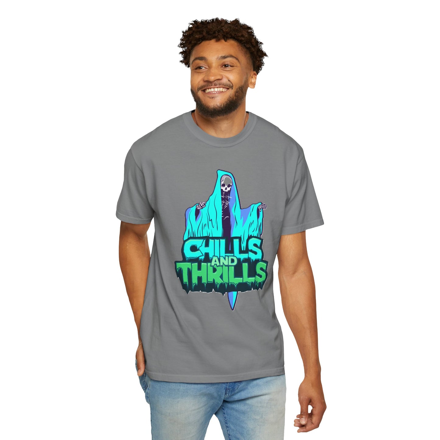 Chills and Thrills Graphic T-Shirt, Halloween Shirt, Unisex Tee, Spooky Shirt, Casual Wear, Perfect for Fall Celebrations