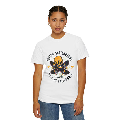 Custom Skull Skateboard T-Shirt, Unisex Graphic Tee, Casual Wear, Skateboarder Gift, California Vibes