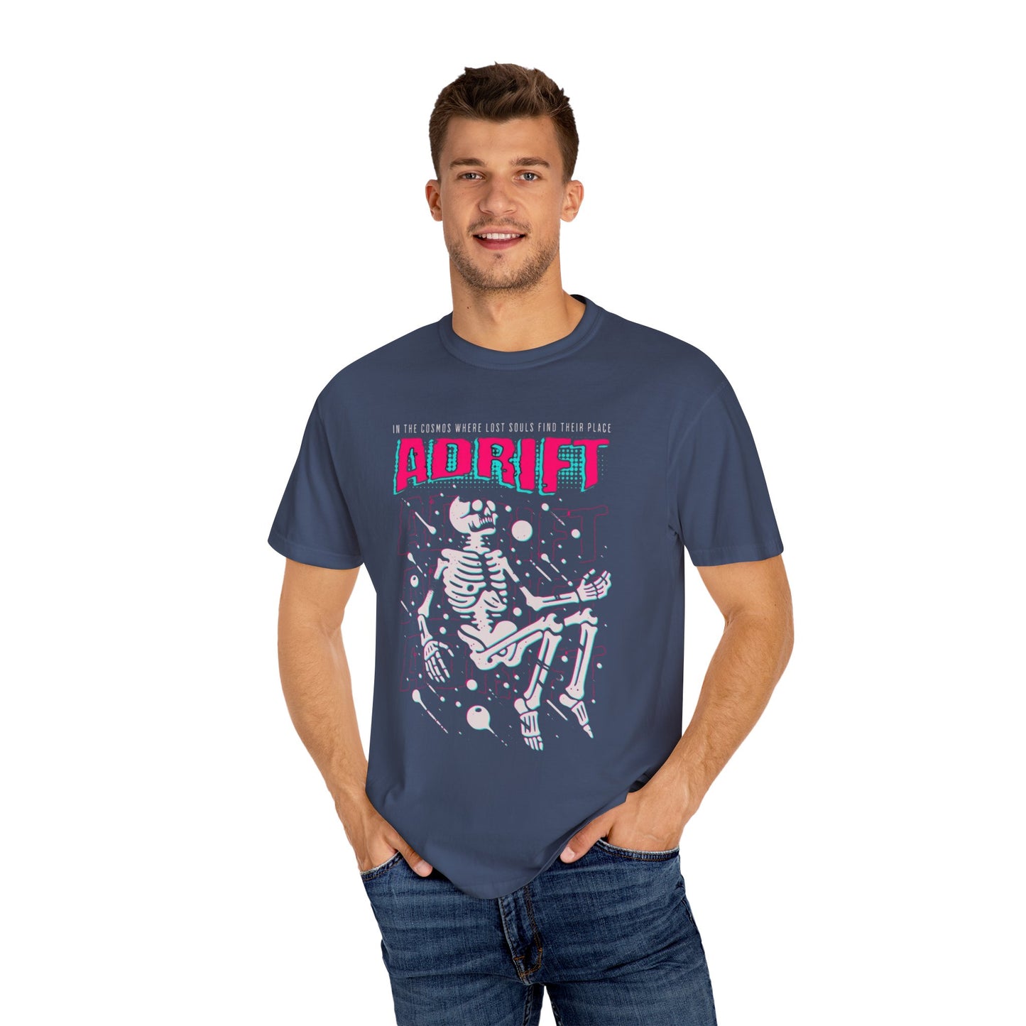 Galactic Skeleton T-shirt, Adrift in Space Shirt, Fashionable Streetwear, Perfect for Halloween & Music Lovers