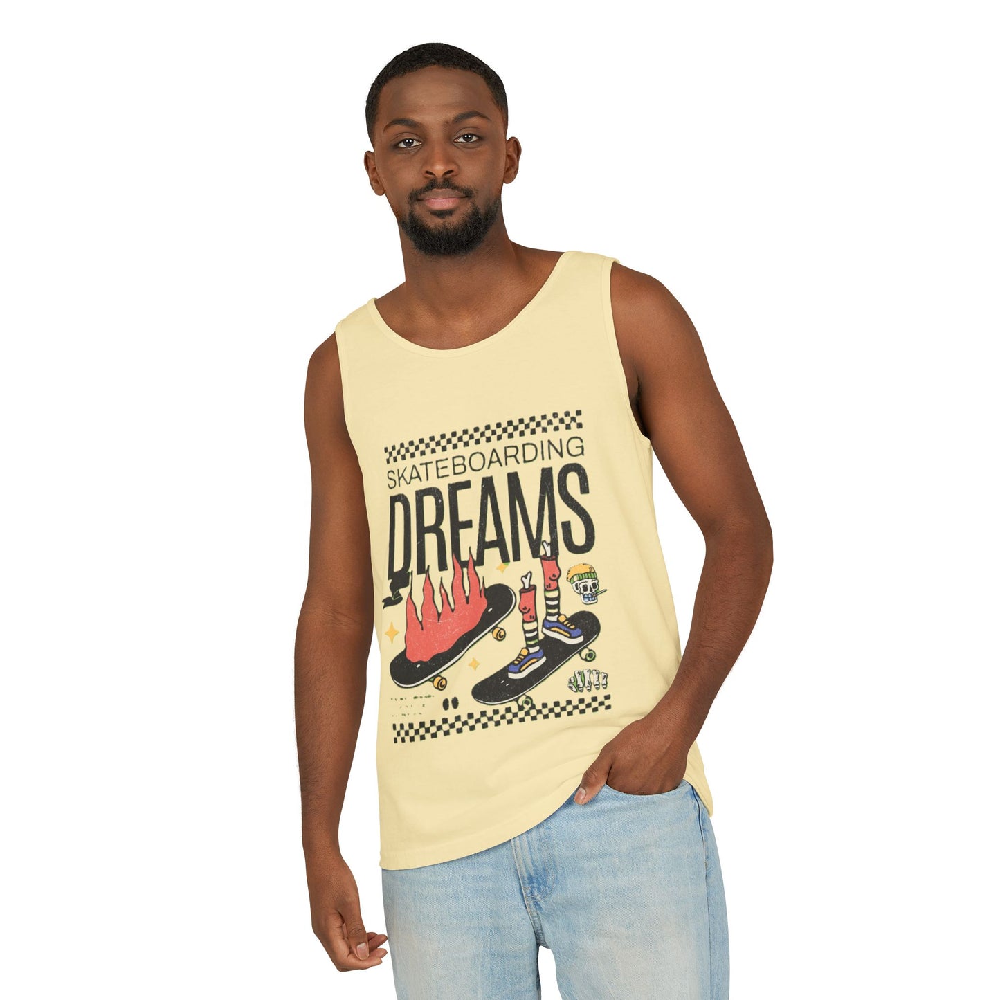 Skateboarding Dreams Tank Top, Unisex Summer Top, Skateboarder Gift, Beach Wear, Casual Outfit, Skate Culture Apparel