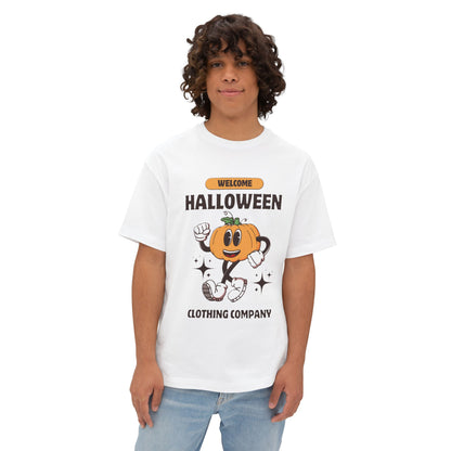 Welcome Halloween Unisex Oversized Boxy Tee | Cute Pumpkin Tee, Fall Apparel, Halloween Party Shirt, Cozy Graphic Tee