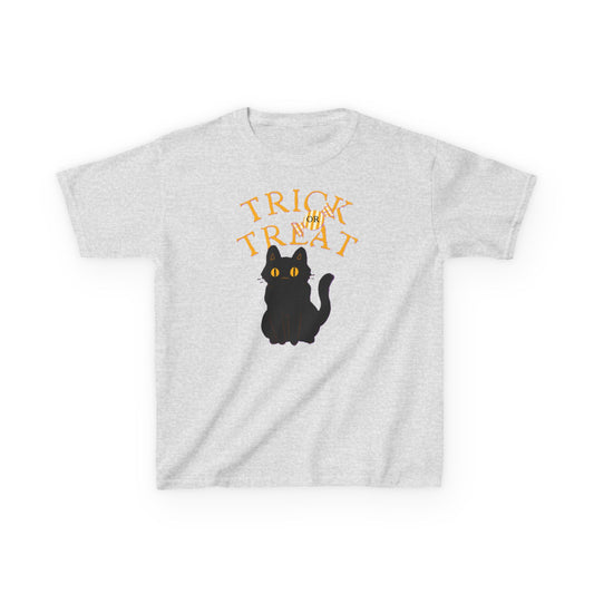Halloween Cat Tee, Trick or Treat Girl Shirts, Spooky Kids Apparel, Fun Halloween Outfit, Cat Lover Gift