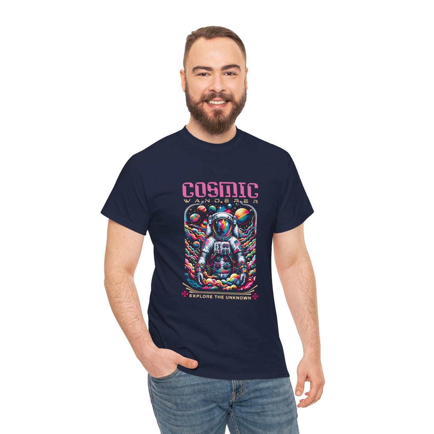 Cosmic Voyager Tee, Explore the Unknown Graphic T-Shirt, Space Theme Apparel, Unisex Cotton Tee, Gift for Space Lovers, Unique Casual Wear