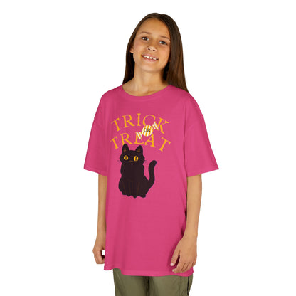 Halloween Cat Tee, Trick or Treat Girl Shirts, Spooky Kids Apparel, Fun Halloween Outfit, Cat Lover Gift