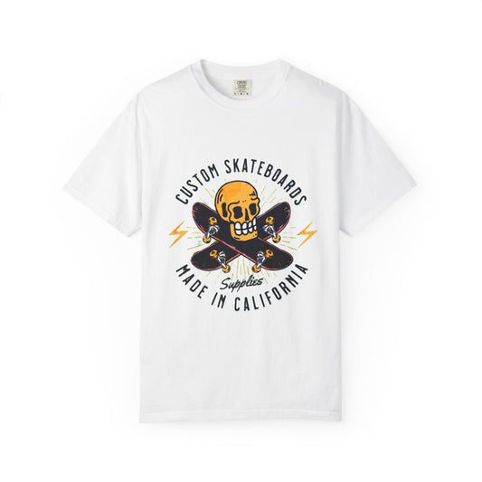 Custom Skull Skateboard T-Shirt, Unisex Graphic Tee, Casual Wear, Skateboarder Gift, California Vibes