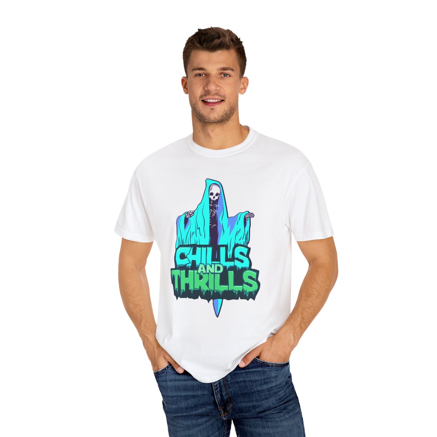 Chills and Thrills Graphic T-Shirt, Halloween Shirt, Unisex Tee, Spooky Shirt, Casual Wear, Perfect for Fall Celebrations