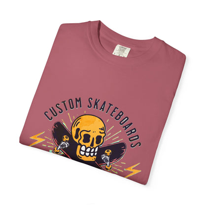 Custom Skull Skateboard T-Shirt, Unisex Graphic Tee, Casual Wear, Skateboarder Gift, California Vibes