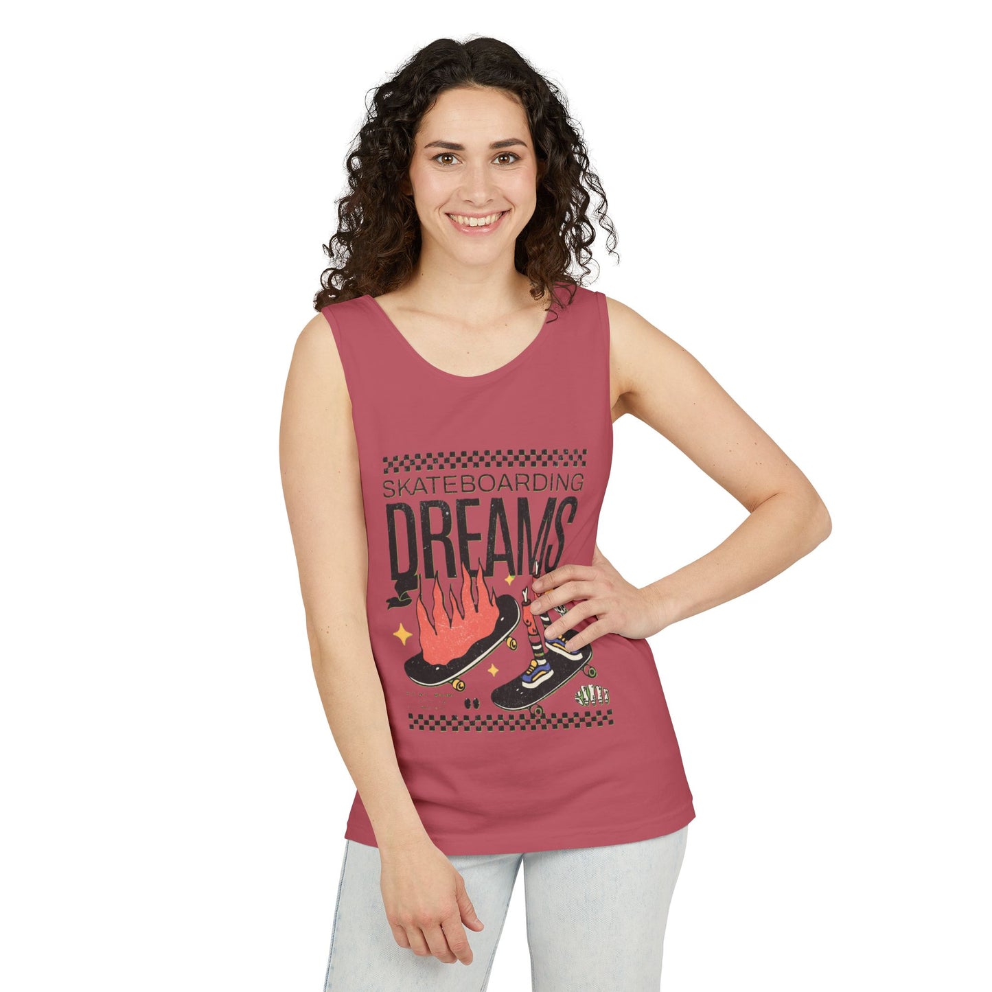 Skateboarding Dreams Tank Top, Unisex Summer Top, Skateboarder Gift, Beach Wear, Casual Outfit, Skate Culture Apparel