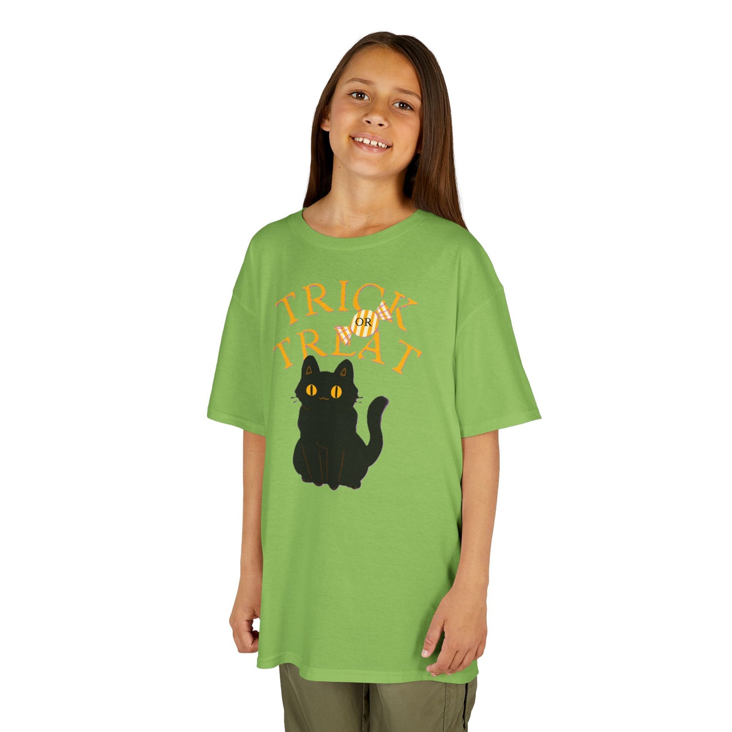 Halloween Cat Tee, Trick or Treat Girl Shirts, Spooky Kids Apparel, Fun Halloween Outfit, Cat Lover Gift