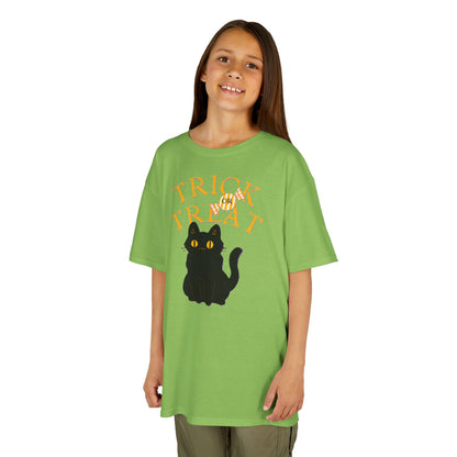 Halloween Cat Tee, Trick or Treat Girl Shirts, Spooky Kids Apparel, Fun Halloween Outfit, Cat Lover Gift