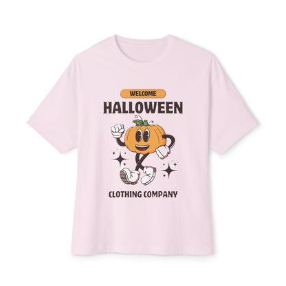 Welcome Halloween Unisex Oversized Boxy Tee | Cute Pumpkin Tee, Fall Apparel, Halloween Party Shirt, Cozy Graphic Tee