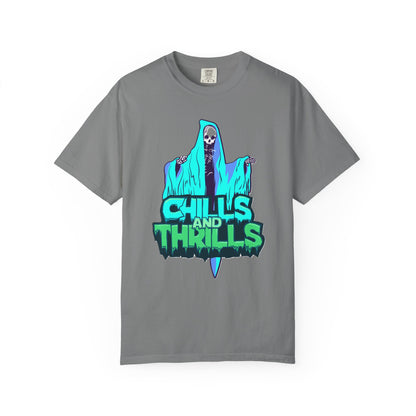 Chills and Thrills Graphic T-Shirt, Halloween Shirt, Unisex Tee, Spooky Shirt, Casual Wear, Perfect for Fall Celebrations