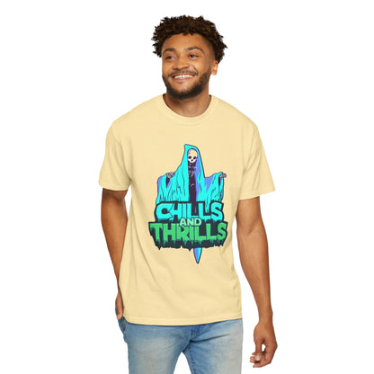 Chills and Thrills Graphic T-Shirt, Halloween Shirt, Unisex Tee, Spooky Shirt, Casual Wear, Perfect for Fall Celebrations