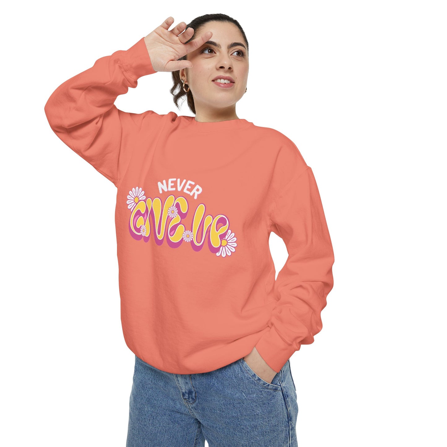 Never Give Up Sweatshirt, Inspirational Sweatshirt, Unisex Pullover, Motivational Clothing, Cozy Gift Idea, Relaxed Fit Sweatshirt