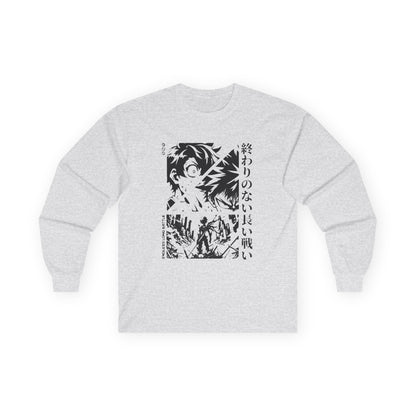 Anime-Inspired Long Sleeve Tee with Japanese Text, Trendy Shirt for Fans, Gift for Birthdays, Casual Wear, Unique Fashion