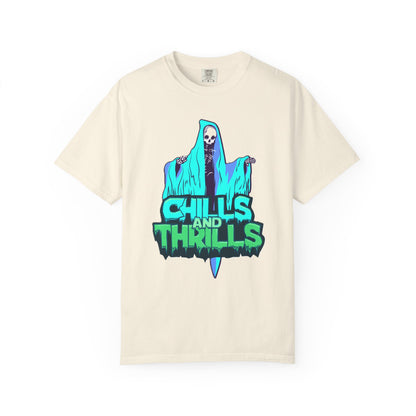 Chills and Thrills Graphic T-Shirt, Halloween Shirt, Unisex Tee, Spooky Shirt, Casual Wear, Perfect for Fall Celebrations