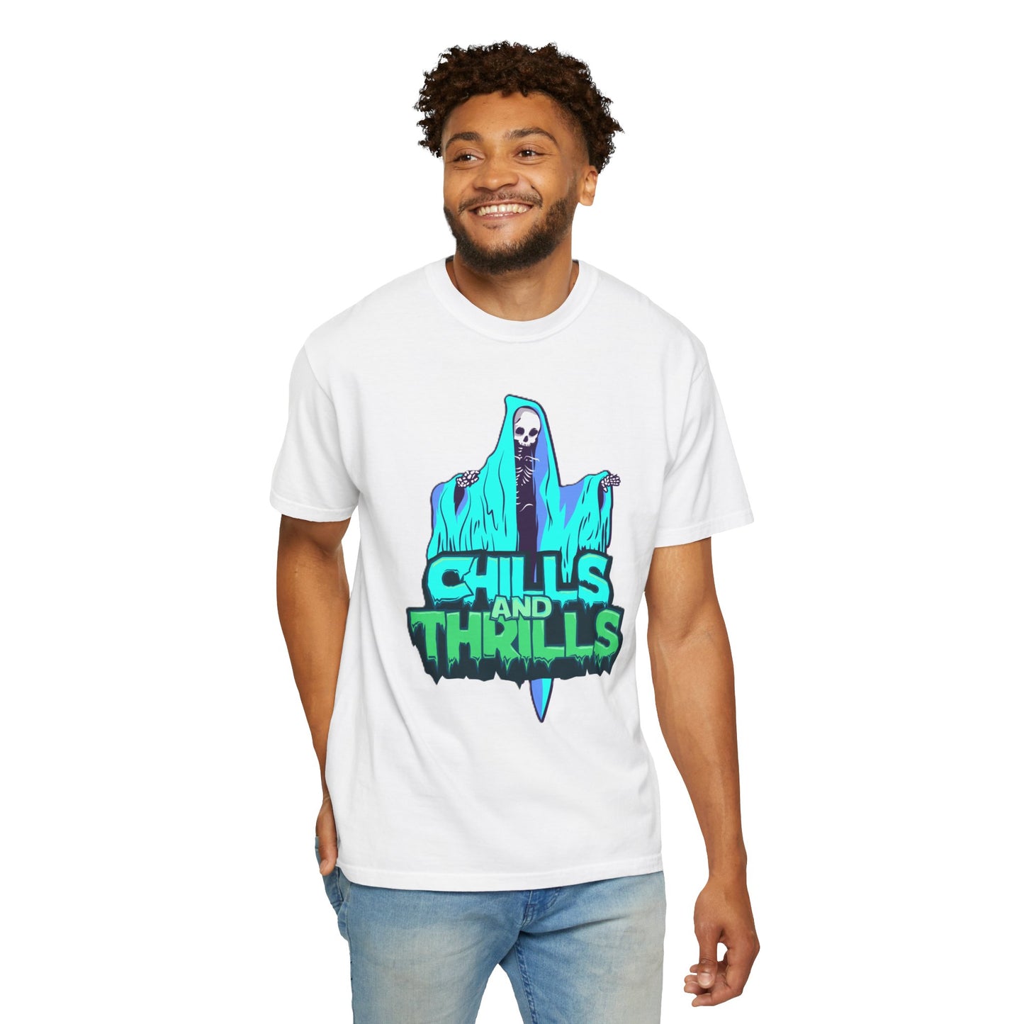 Chills and Thrills Graphic T-Shirt, Halloween Shirt, Unisex Tee, Spooky Shirt, Casual Wear, Perfect for Fall Celebrations